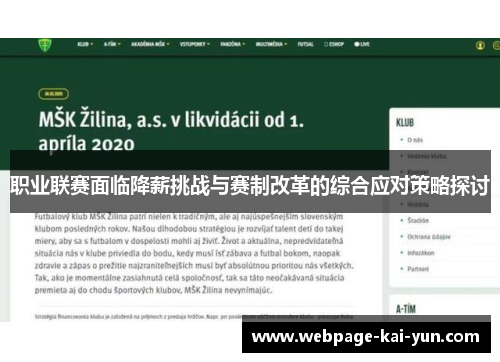 职业联赛面临降薪挑战与赛制改革的综合应对策略探讨